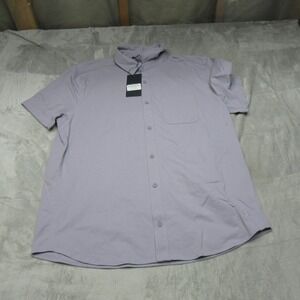 VRST Shirt Mens Large Purple Stretch Refined Knit Button Up Short Sleeve $58 NEW
